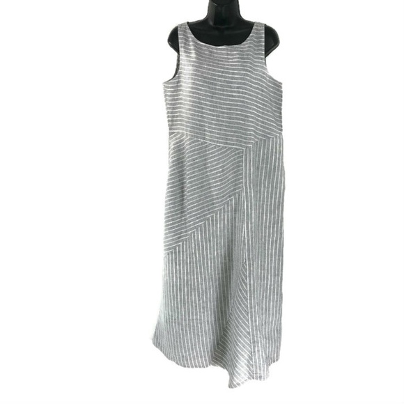 grey and white striped linen dress